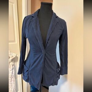Free People We the Free Cotton/Linen Navy Blue Blazer/Blouse size small